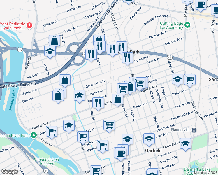 map of restaurants, bars, coffee shops, grocery stores, and more near 269 Lanza Avenue in Garfield