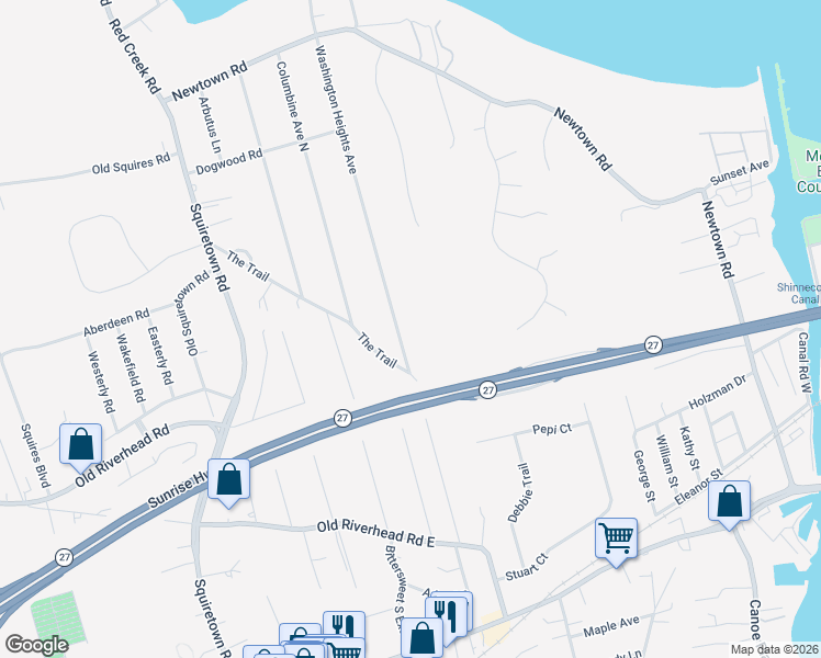 map of restaurants, bars, coffee shops, grocery stores, and more near 76 Washington Heights Avenue in Hampton Bays