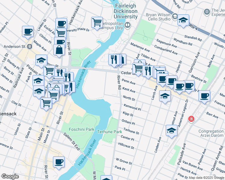 map of restaurants, bars, coffee shops, grocery stores, and more near 655 Pomander Walk in Teaneck