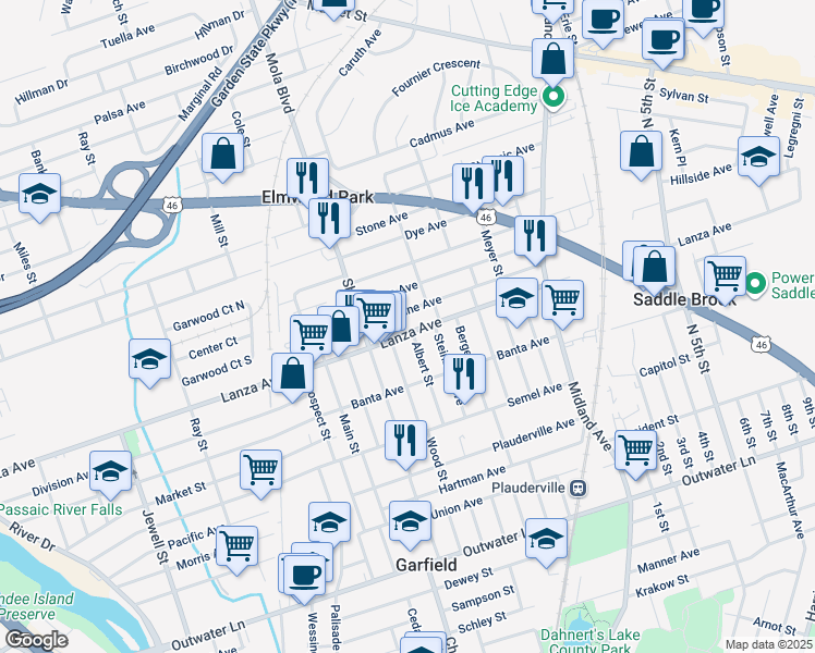 map of restaurants, bars, coffee shops, grocery stores, and more near 408 Madeline Avenue in Garfield