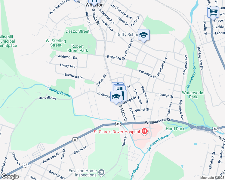 map of restaurants, bars, coffee shops, grocery stores, and more near 270 South Main Street in Wharton