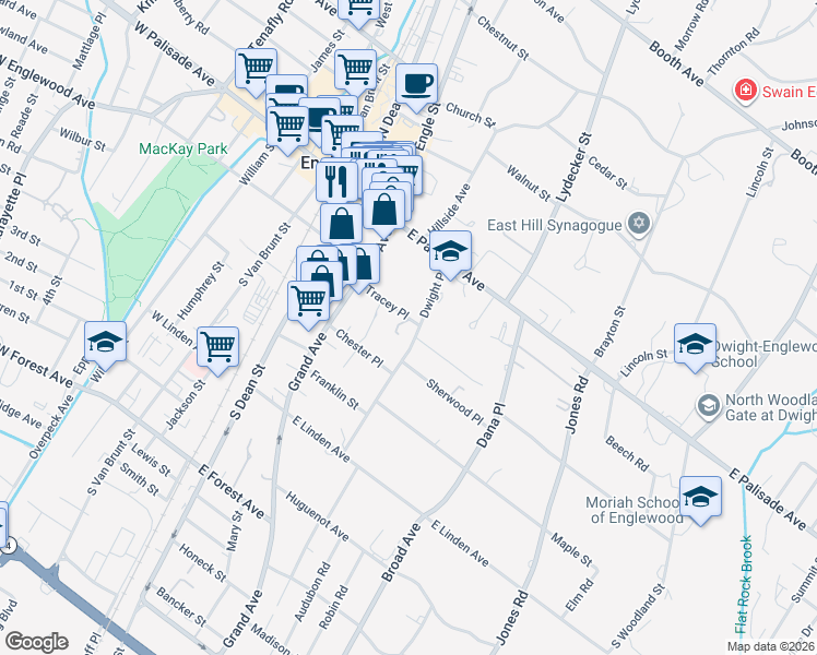 map of restaurants, bars, coffee shops, grocery stores, and more near 62B Dwight Place in Englewood