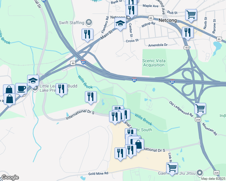 map of restaurants, bars, coffee shops, grocery stores, and more near Flanders Netcong Road in Netcong