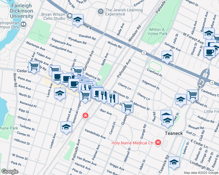 map of restaurants, bars, coffee shops, grocery stores, and more near 878 Palisade Avenue in Teaneck