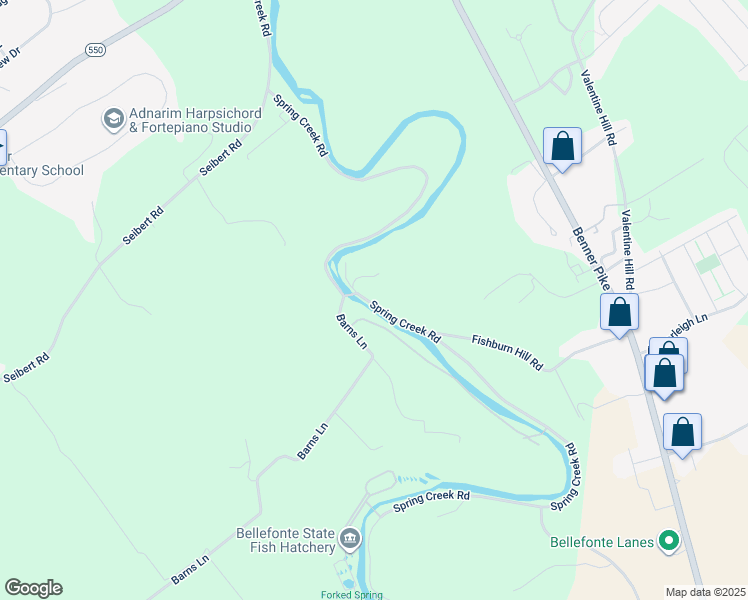 map of restaurants, bars, coffee shops, grocery stores, and more near 518 Spring Creek Road in Bellefonte