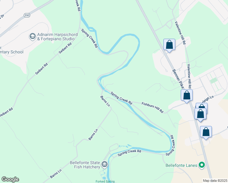 map of restaurants, bars, coffee shops, grocery stores, and more near 518 Spring Creek Road in Bellefonte