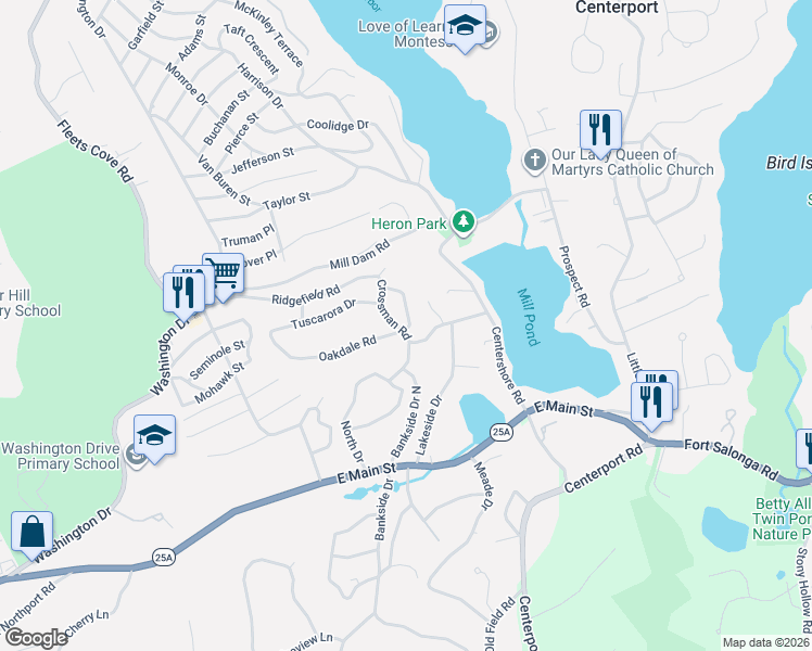 map of restaurants, bars, coffee shops, grocery stores, and more near 2 Wainer Court in Centerport