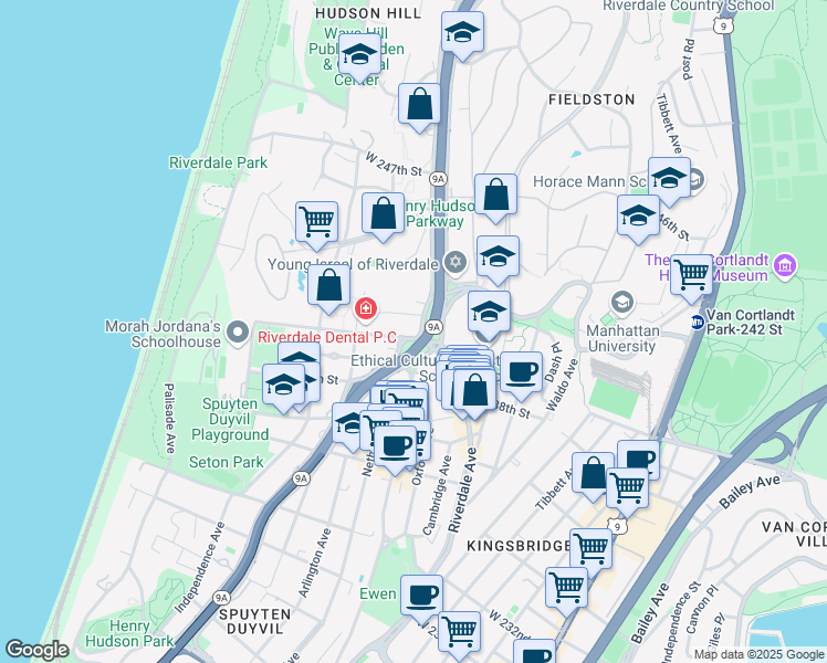 map of restaurants, bars, coffee shops, grocery stores, and more near in The Bronx