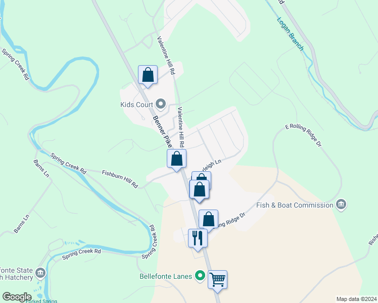 map of restaurants, bars, coffee shops, grocery stores, and more near 141 Cambridge Lane in Bellefonte
