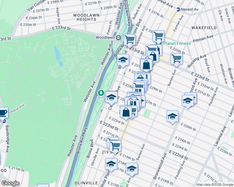 map of restaurants, bars, coffee shops, grocery stores, and more near 4004 Carpenter Avenue in Bronx