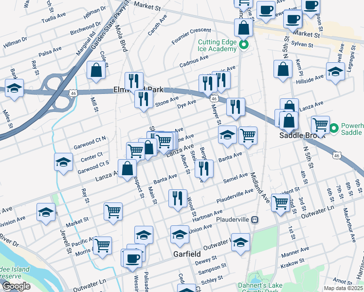 map of restaurants, bars, coffee shops, grocery stores, and more near 408 Madeline Avenue in Garfield