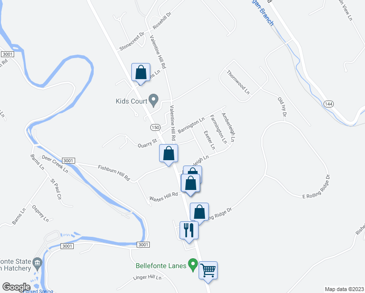 map of restaurants, bars, coffee shops, grocery stores, and more near 137 Cambridge Lane in Bellefonte