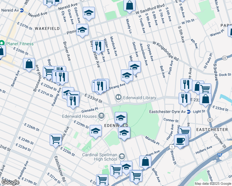 map of restaurants, bars, coffee shops, grocery stores, and more near 3946 Wilder Avenue in Bronx