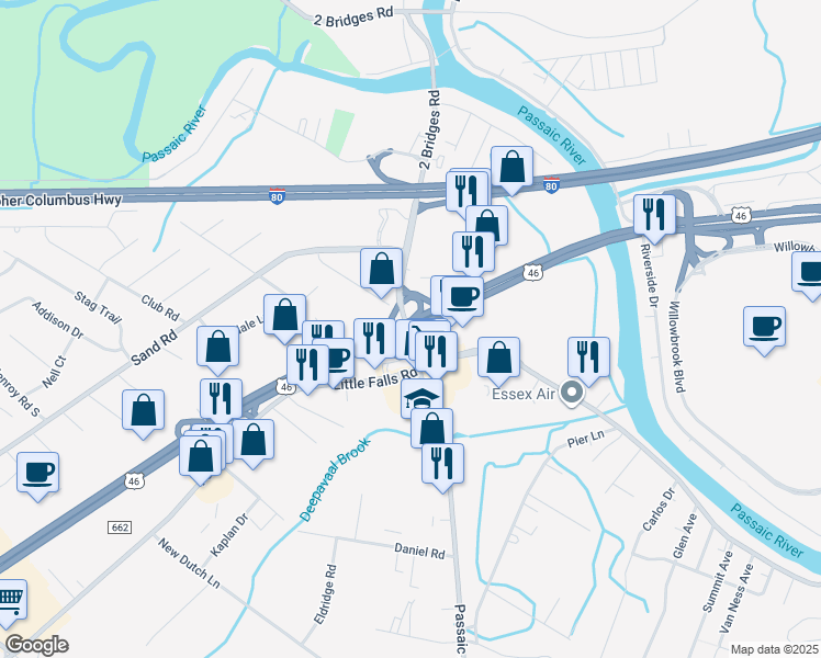 map of restaurants, bars, coffee shops, grocery stores, and more near 632 Route 46 in Fairfield