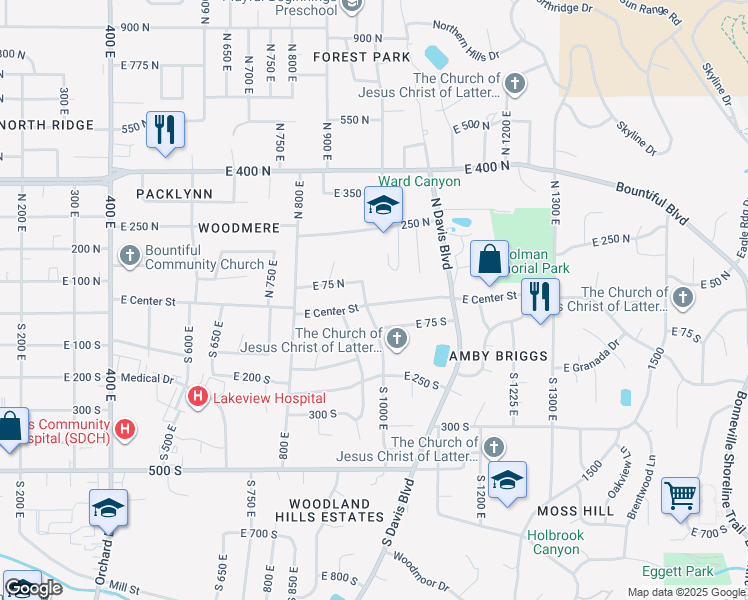 map of restaurants, bars, coffee shops, grocery stores, and more near 1003 E Center St in Bountiful