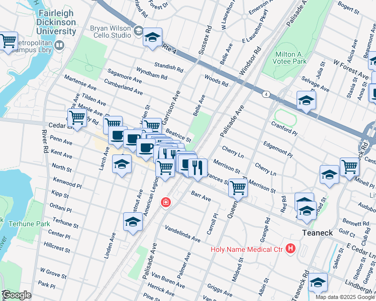 map of restaurants, bars, coffee shops, grocery stores, and more near 860 Windsor Road in Teaneck