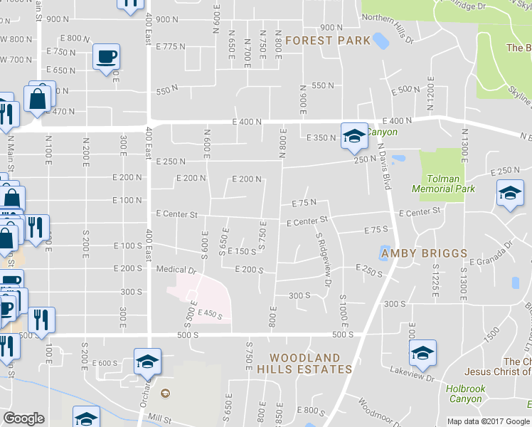 map of restaurants, bars, coffee shops, grocery stores, and more near 24 North 750 East in Bountiful