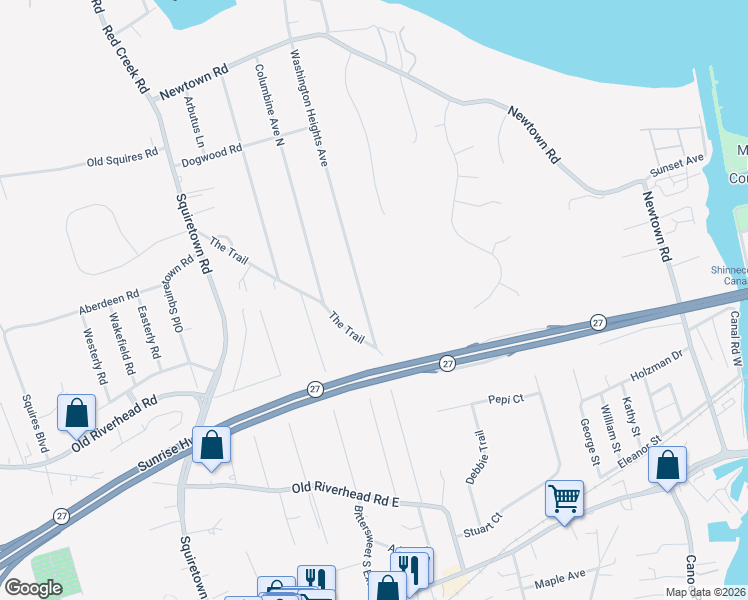 map of restaurants, bars, coffee shops, grocery stores, and more near 76 Washington Heights Avenue in Hampton Bays