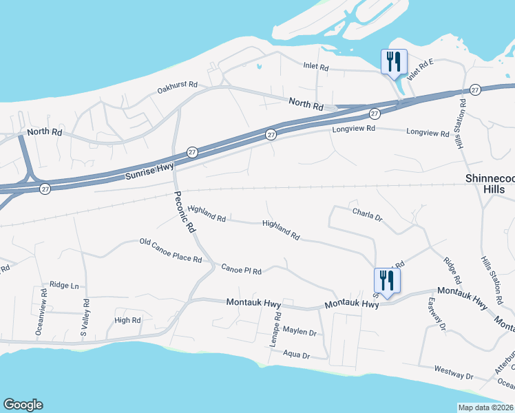 map of restaurants, bars, coffee shops, grocery stores, and more near 47 Bathing Beach Road in Southampton