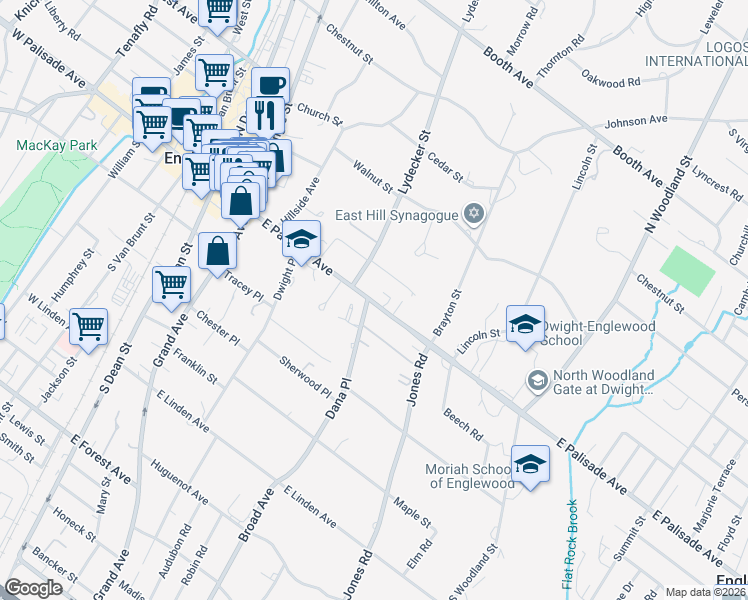 map of restaurants, bars, coffee shops, grocery stores, and more near 22 Dana Place in Englewood