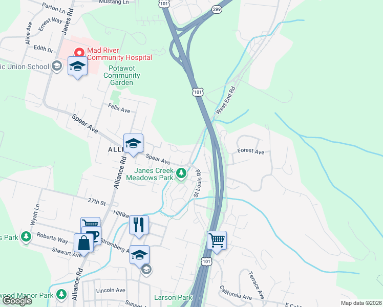 map of restaurants, bars, coffee shops, grocery stores, and more near in Arcata