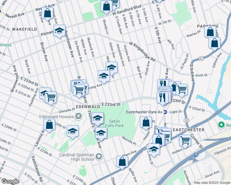 map of restaurants, bars, coffee shops, grocery stores, and more near 3938 Monticello Avenue in Bronx