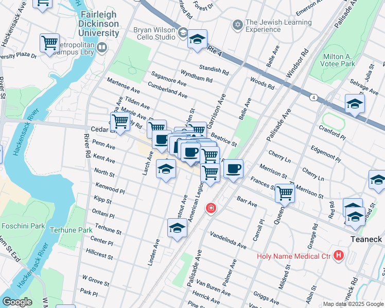 map of restaurants, bars, coffee shops, grocery stores, and more near 830 Garrison Avenue in Teaneck
