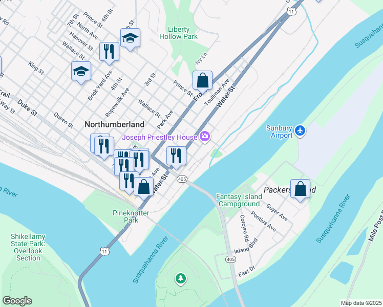 map of restaurants, bars, coffee shops, grocery stores, and more near 12 Orange Street in Northumberland