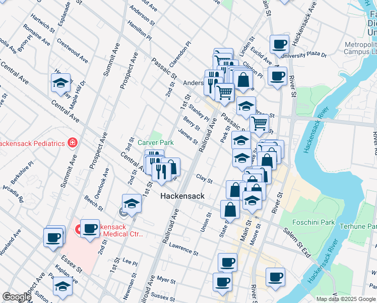 map of restaurants, bars, coffee shops, grocery stores, and more near 176 Berdan Place in Hackensack