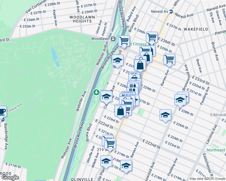 map of restaurants, bars, coffee shops, grocery stores, and more near in The Bronx