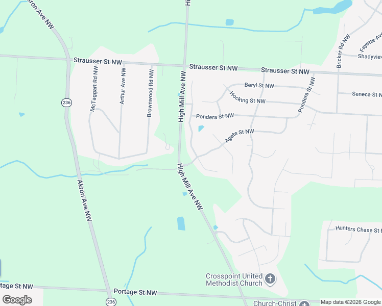 map of restaurants, bars, coffee shops, grocery stores, and more near 7495 Diamondback Avenue Northwest in Canal Fulton