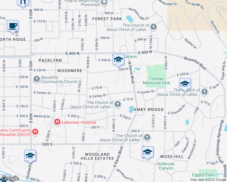 map of restaurants, bars, coffee shops, grocery stores, and more near 1003 East Center Street in Bountiful