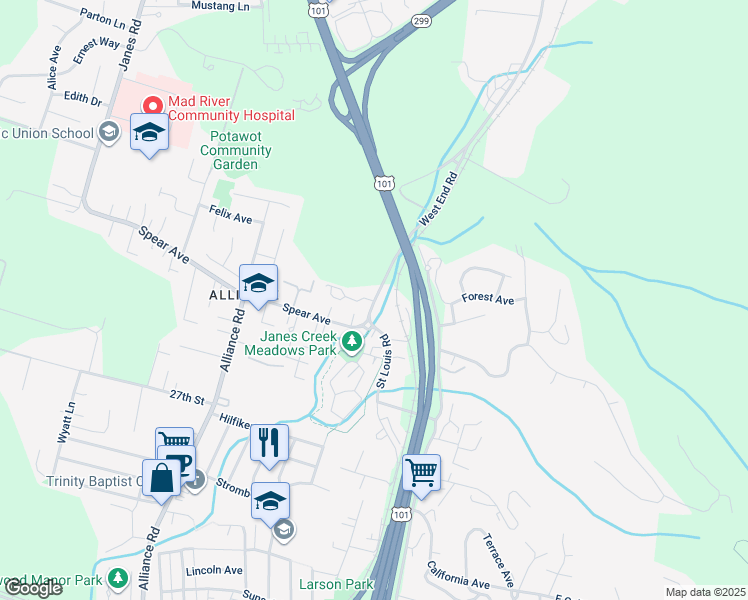 map of restaurants, bars, coffee shops, grocery stores, and more near in Arcata