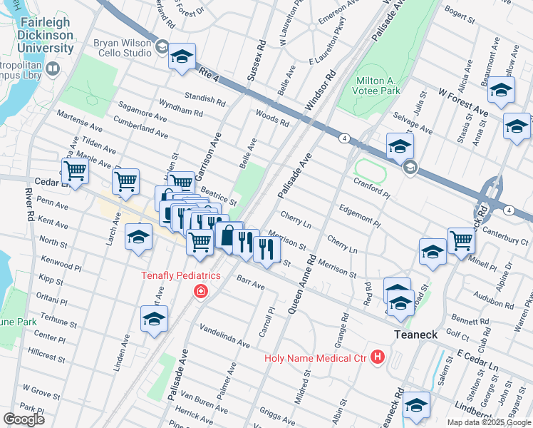 map of restaurants, bars, coffee shops, grocery stores, and more near 878 Palisade Avenue in Teaneck
