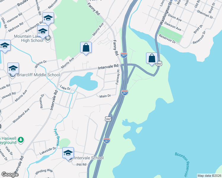 map of restaurants, bars, coffee shops, grocery stores, and more near 13 Lake Drive in Boonton