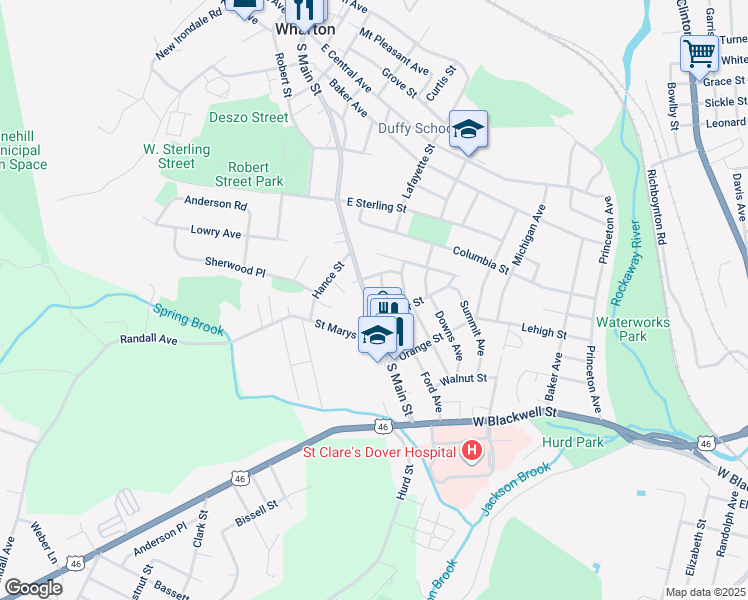 map of restaurants, bars, coffee shops, grocery stores, and more near 270 South Main Street in Wharton