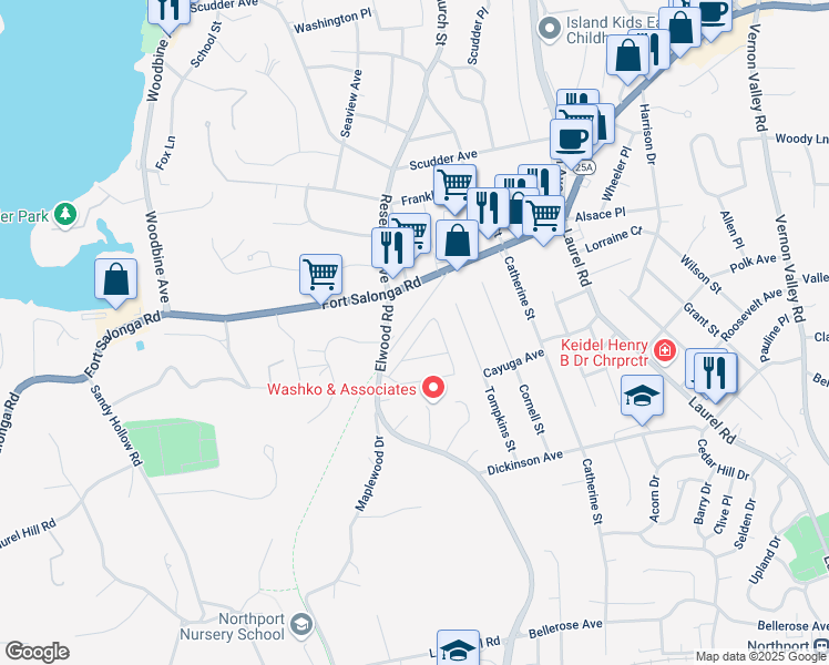 map of restaurants, bars, coffee shops, grocery stores, and more near 64 Ripley Drive in Northport