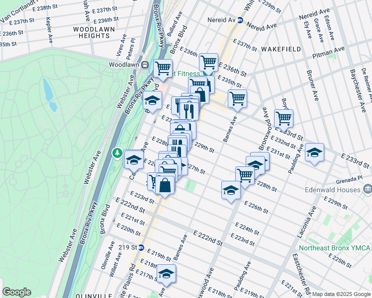 map of restaurants, bars, coffee shops, grocery stores, and more near in The Bronx