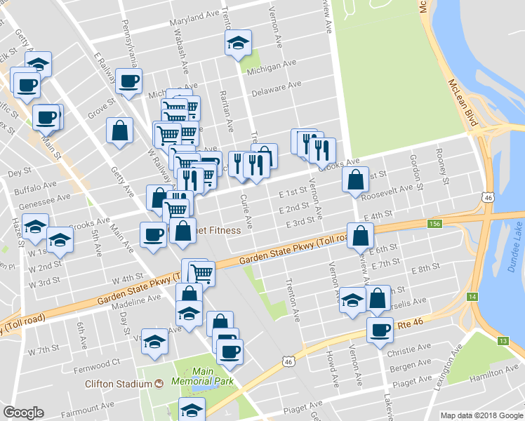 map of restaurants, bars, coffee shops, grocery stores, and more near 122 East 2nd Street in Clifton