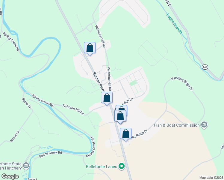 map of restaurants, bars, coffee shops, grocery stores, and more near 3076 Benner Pike in Bellefonte