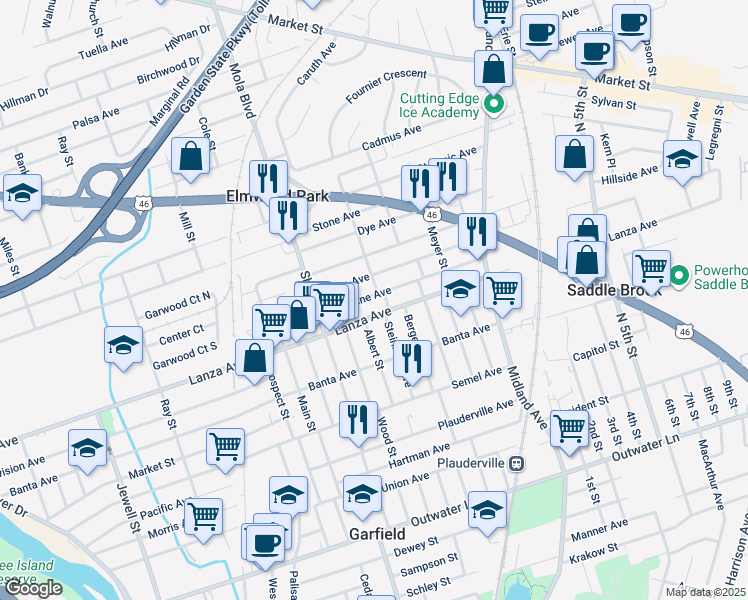 map of restaurants, bars, coffee shops, grocery stores, and more near 408 Madeline Avenue in Garfield