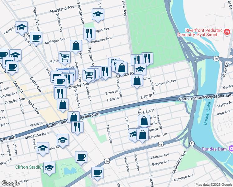 map of restaurants, bars, coffee shops, grocery stores, and more near 59 East 2nd Street in Clifton