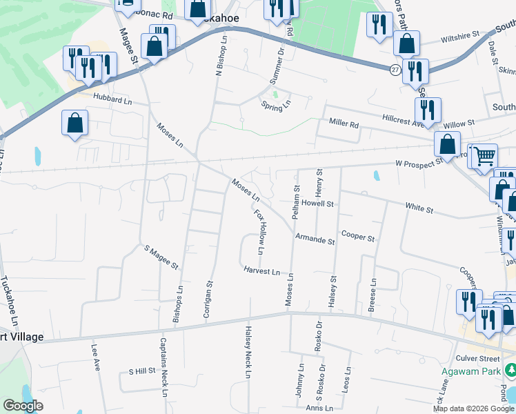 map of restaurants, bars, coffee shops, grocery stores, and more near 110 Fox Hollow Lane in Southampton