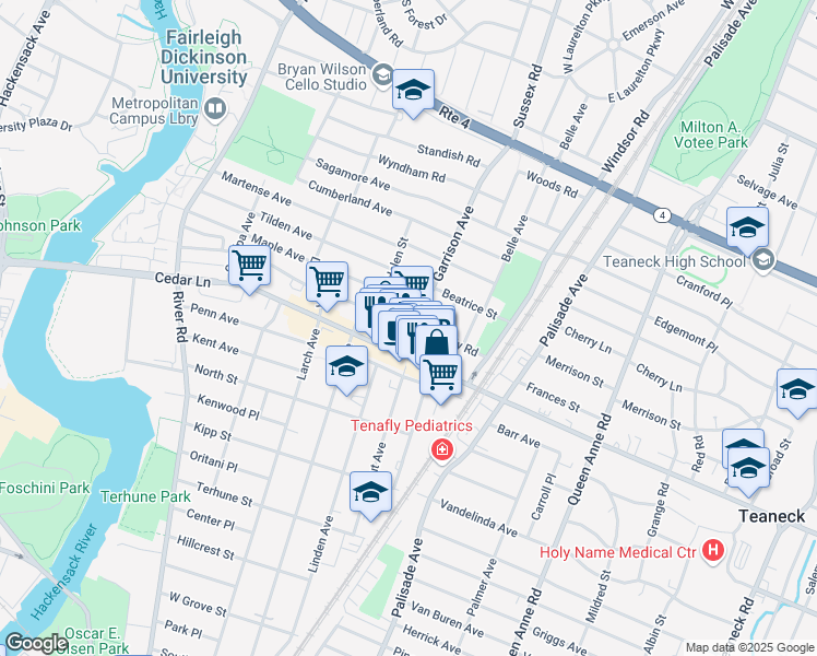map of restaurants, bars, coffee shops, grocery stores, and more near 830 Garrison Avenue in Teaneck
