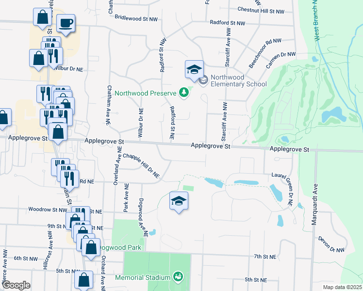 map of restaurants, bars, coffee shops, grocery stores, and more near 2626 190 in North Canton