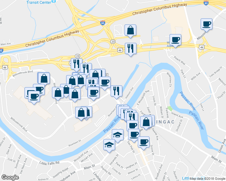 map of restaurants, bars, coffee shops, grocery stores, and more near 76 Old Turnpike Road in Wayne