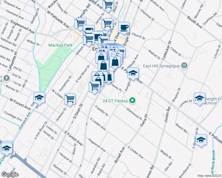 map of restaurants, bars, coffee shops, grocery stores, and more near 90 Tracey Place in Englewood