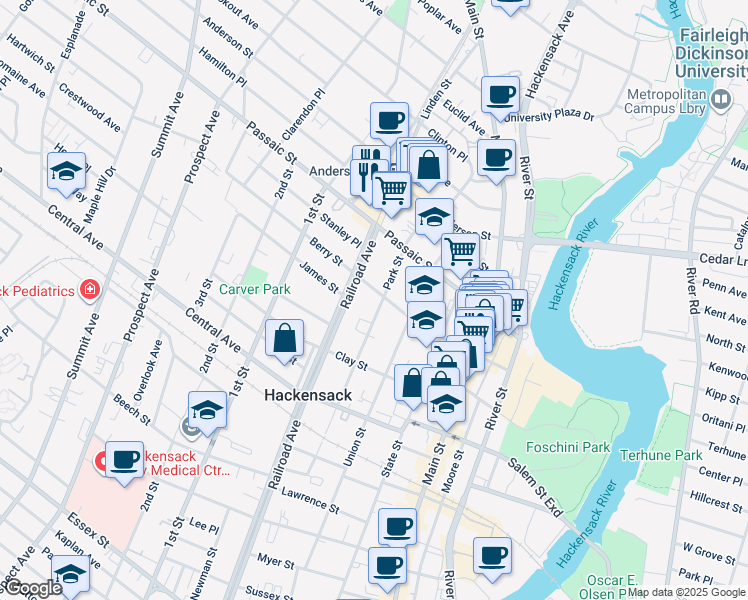 map of restaurants, bars, coffee shops, grocery stores, and more near 352 Park Street in Hackensack