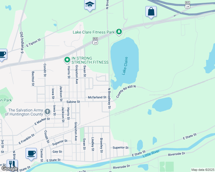 map of restaurants, bars, coffee shops, grocery stores, and more near 1108 North Broadway Street in Huntington