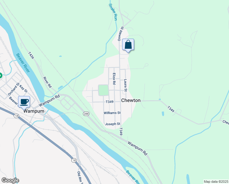 map of restaurants, bars, coffee shops, grocery stores, and more near 481 Eliza Street in Wampum
